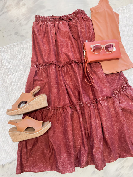 Black Out Friday Acid Wash Skirt in Rust