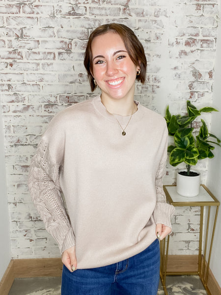 Cable Knit Sleeve Sweater Taupe