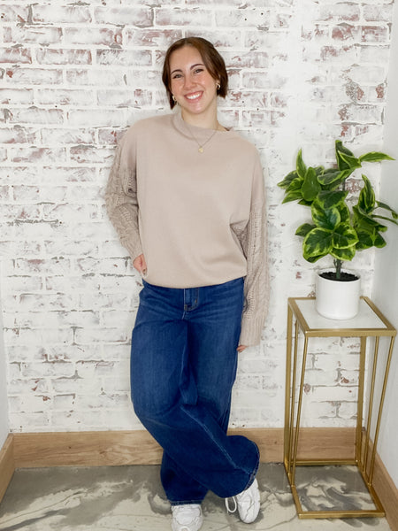Cable Knit Sleeve Sweater Taupe