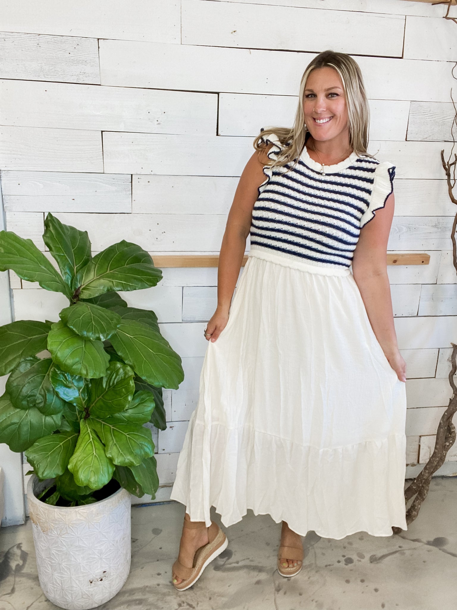 Savannah Striped Mixed Media Dress