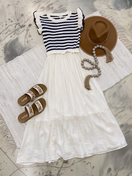 Savannah Striped Mixed Media Dress