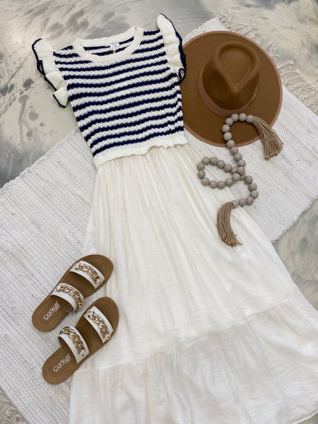 Savannah Striped Mixed Media Dress