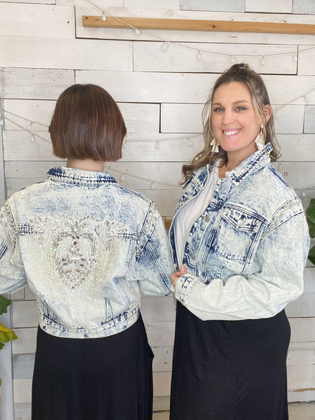 Angel Acid Wash Embellished Denim Jacket
