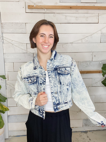 Angel Acid Wash Embellished Denim Jacket