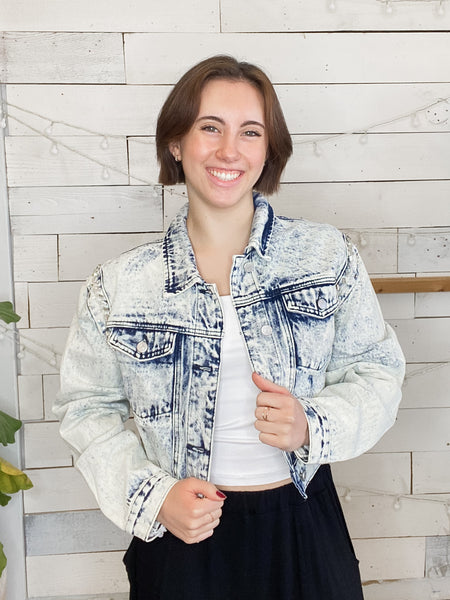 Angel Acid Wash Embellished Denim Jacket