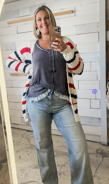 Michelle Mae Red, White & Blue Stripe Cardigan