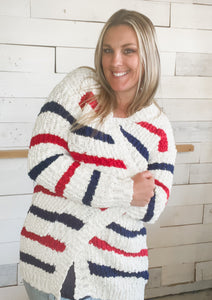 Michelle Mae Red, White & Blue Stripe Cardigan