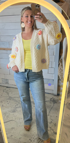 Michelle Mae Flower Cardigan in Ivory