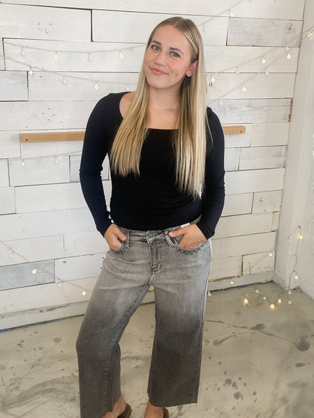 Judy Blue HW Vintage Grey Wash Crop Wide