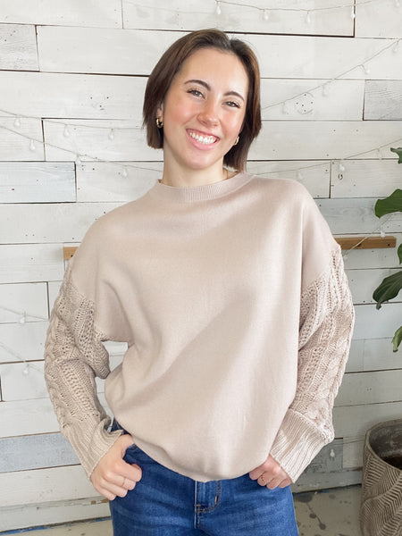 Cable Knit Sleeve Sweater Taupe