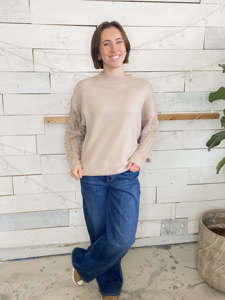 Cable Knit Sleeve Sweater Taupe