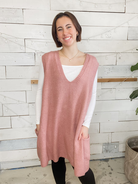 Michelle Mae Tunic Sweater Vest in Rose