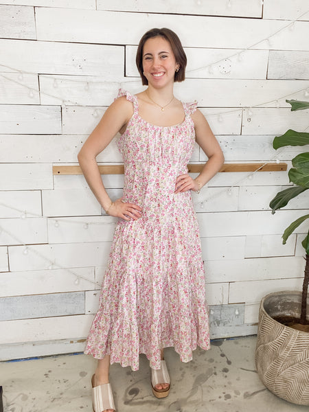 Floral Print Midi Dress with Side Slit