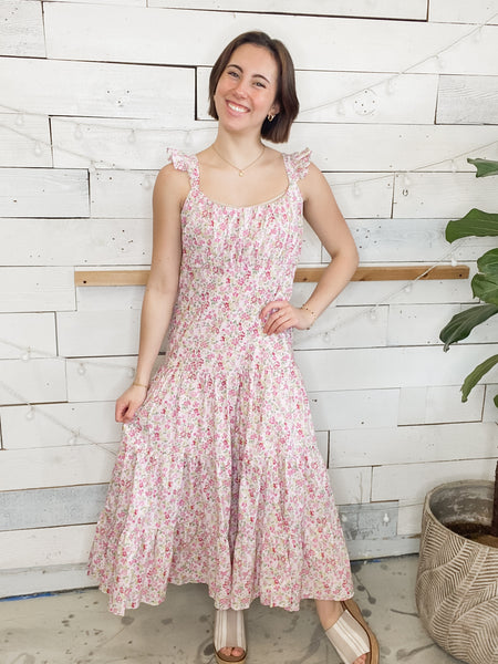 Floral Print Midi Dress with Side Slit