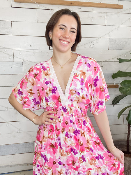 Floral Print V-neck Maxi Dress