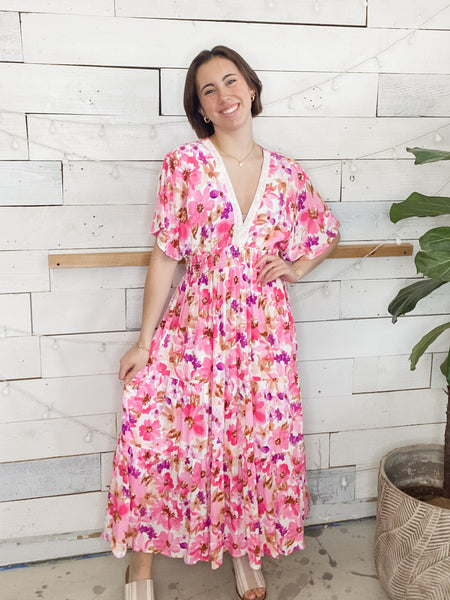 Floral Print V-neck Maxi Dress