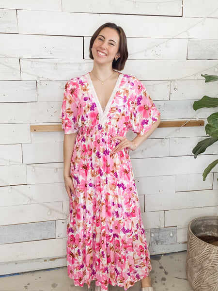 Floral Print V-neck Maxi Dress