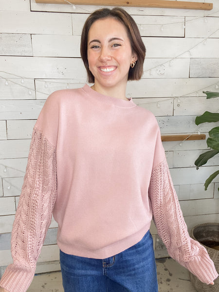 Cable Knit Sleeve Sweater Mauve