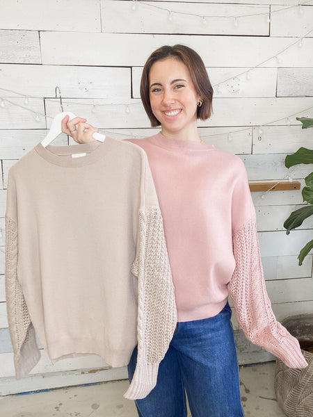 Cable Knit Sleeve Sweater Taupe