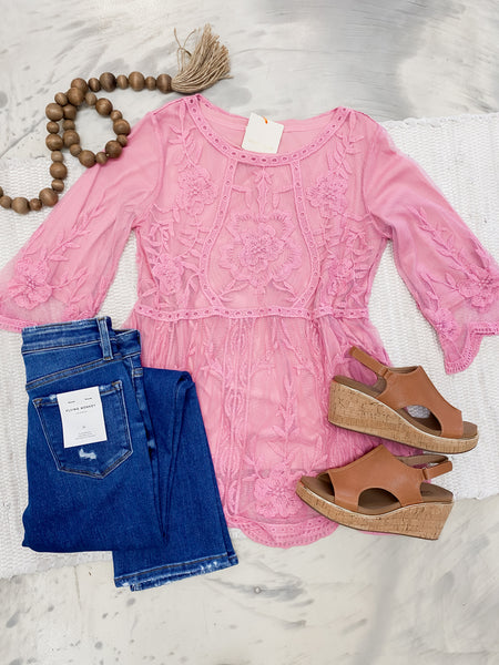 Rose Embroidered Lace Top