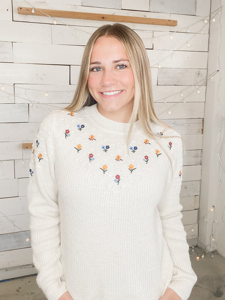 Micro Flower Sweater Ivory