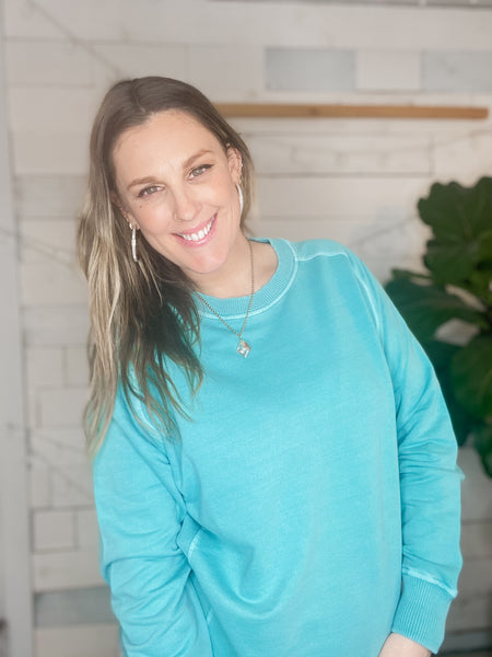 Bountiful Basic Pullover in Turquoise