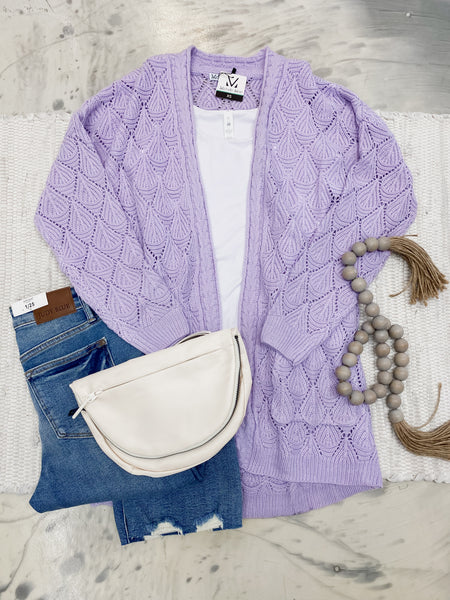 Michelle Mae Open Knit Cardigan Lavender