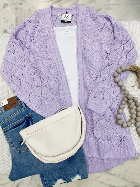 Michelle Mae Open Knit Cardigan Lavender