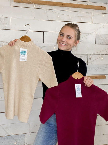 Mock Neck Basic Sweater in Burgundy