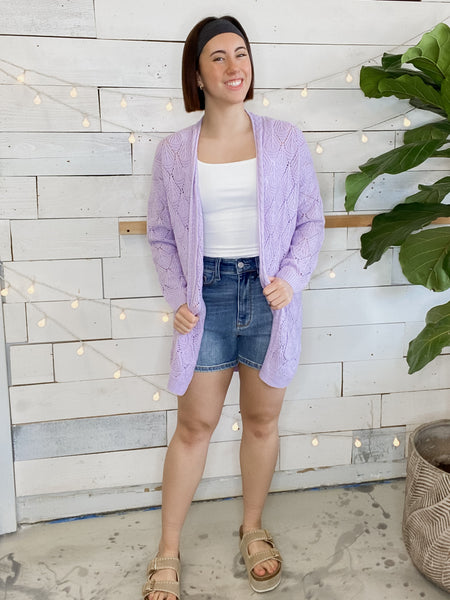 Michelle Mae Open Knit Cardigan Lavender