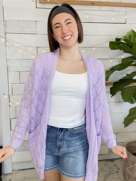 Michelle Mae Open Knit Cardigan Lavender