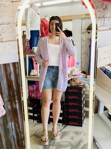 Michelle Mae Open Knit Cardigan Lavender