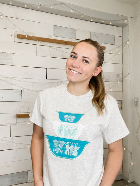 Hand-sewn Pyrex Bowl T-Shirt Teal