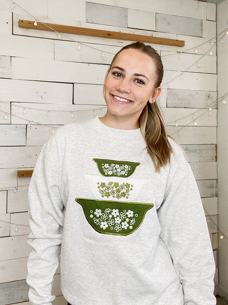 Hand-sewn Pyrex Bowl Sweatshirt Green