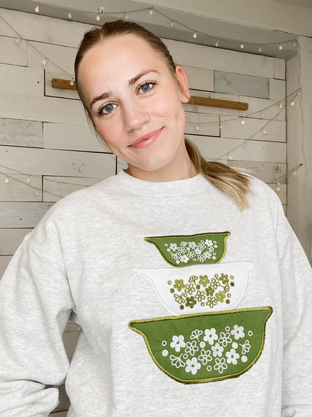 Hand-sewn Pyrex Bowl Sweatshirt Green