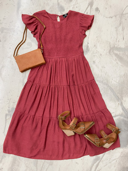 Free Flowin Fall Dress Raspberry