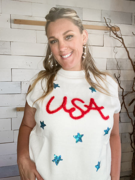 USA Tinsel Sweater Vest
