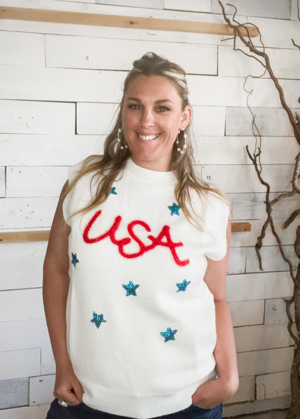 USA Tinsel Sweater Vest