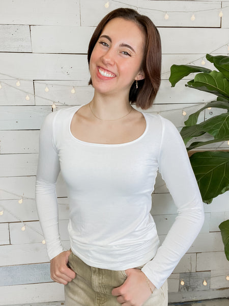Michelle Mae Alyssa Long Sleeve Top White
