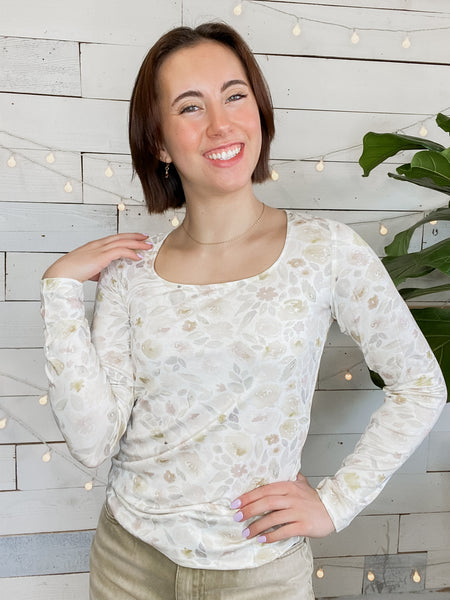 Michelle Mae Alyssa Long Sleeve Top Blush Floral