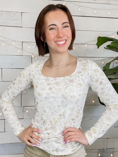 Michelle Mae Alyssa Long Sleeve Top Blush Floral