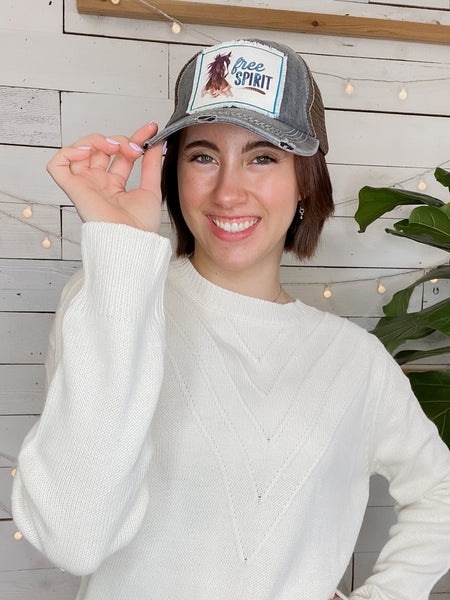 Free Spirit Distressed Trucker Hat
