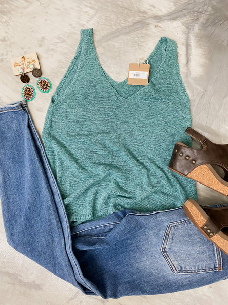 Watch Me Wear it Tank  in Dusty Teal