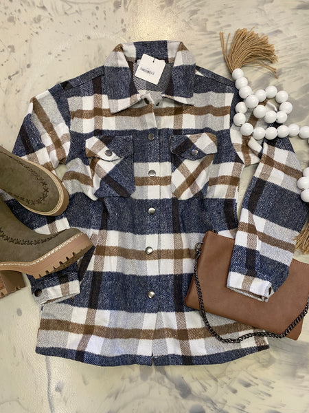 Navy & Tan Norah Plaid Shacket