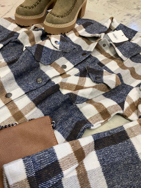 Navy & Tan Norah Plaid Shacket