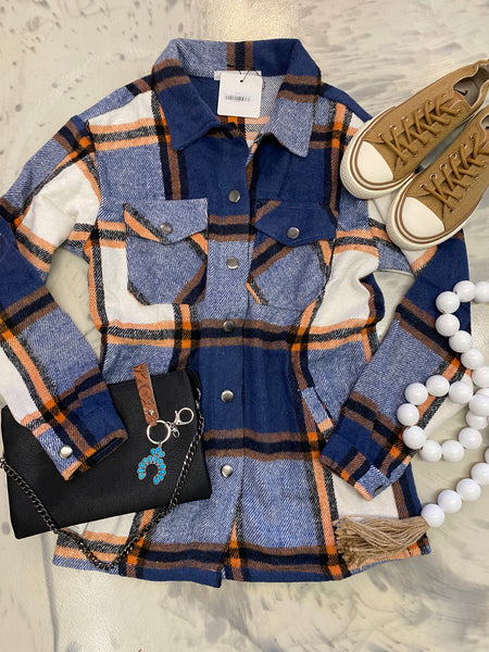 Navy & Orange Norah Plaid Shacket
