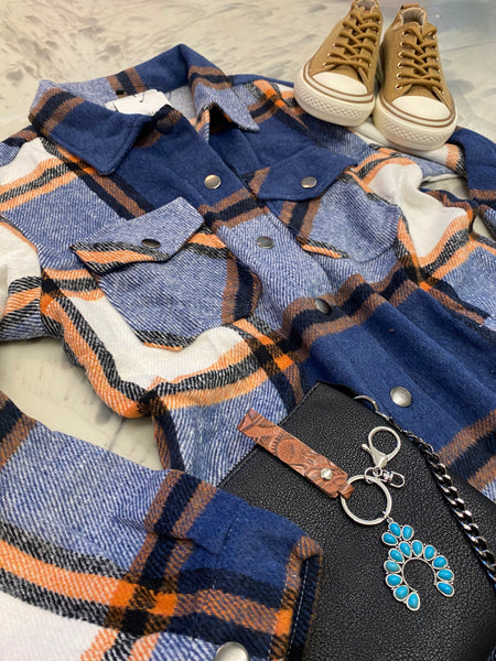 Navy & Orange Norah Plaid Shacket