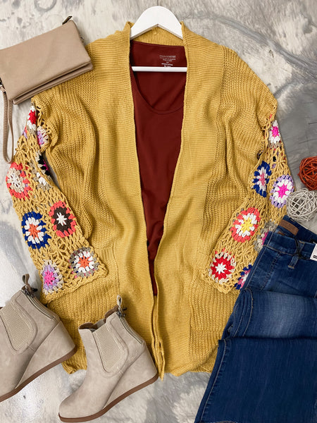Crochet Sleeve Cardigan Mustard