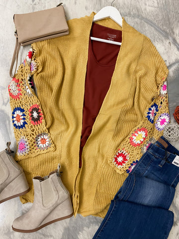 Crochet Sleeve Cardigan Mustard