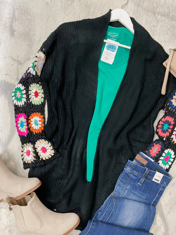 Crochet Sleeve Cardigan Black